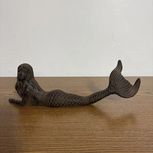 Cast Iron Mermaid Laying Down Tail In The Air  Rust Brown Figurine Ocean Decor - Picture 1 of 5