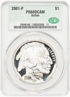 2001 P Buffalo Silver Dollar CACG PR68DCAM Brilliant Lustrous Virtually Flawless - Image 1 of 2