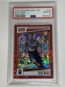 2022 Panini Score Ligue 1 Elye Wahi Red Swirl /65 Prizm Rookie PSA 10 Pop 1