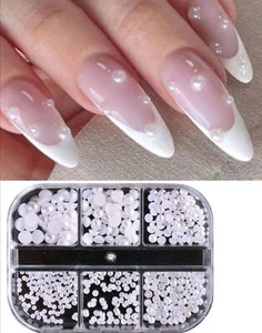 PEARL Nail Art Wheel flat back Mermaid Studs Gems Rhinestone Beads - UK SELLER - Picture 1 of 5