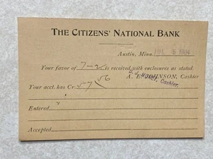 I 2218 Postkarte Citizens' National Bank, Austin, Minnesota MN - Bild 1 von 2