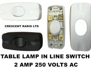 TABLE LAMP SWITCH IN LINE 2 AMPS 250VAC INLINE ROCKER LAMP SWITCH WHITE OR BLACK - Picture 1 of 1