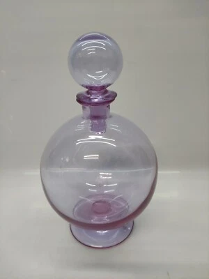 Carlo Moretti, Murano, Bottiglia sferica Con Tappo Vetro Trasparente Violaceo - Immagine 1 di 4