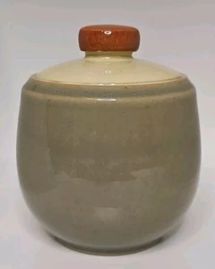 Cuenco de azúcar cubierto Denby FIRE y tapa de gres verde salvia hecho en Inglaterra - Imagen 1 de 5