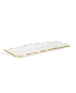 Bandeja oblonga de vidrio Classic Touch 13,75" L con borde dorado, NUEVA - Imagen 1 de 1