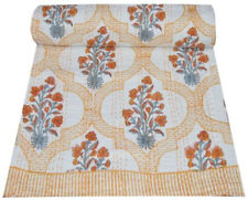 Indian Cotton Kantha Quilt Hand Block Print Twin Bedding Bedspread Boho Blanket