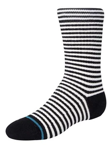 Stance Waffle Kids Crew Height Casual Socks Black & White Striped Medium Y 11-2 - Picture 1 of 4