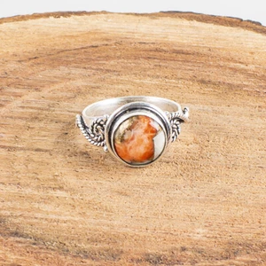 Orange Copper Turquoise Natural Gemstone Ring for Women 925 Sterling Silver Gift - Picture 1 of 4