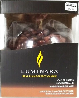 LUMINARA Candle Brown PINECONE Flameless, Real Wax,4" X 5" Battery Operated NEW - Image 1 of 4