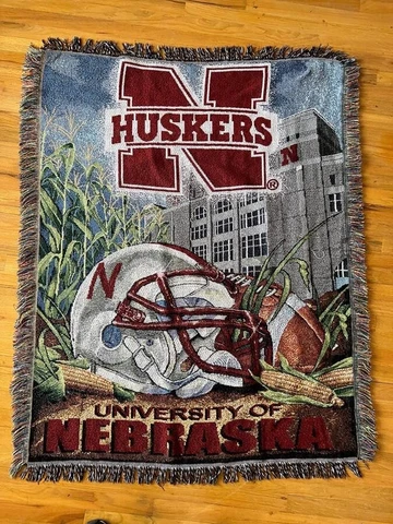 NEBRASKA CORNHUSKERS AFGHAN BLANKET THROW HELMET LOGO FOOTBALL NCAA 4ft X 5ft Cover
