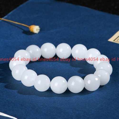 VALENTINO Bracciale Elasticizzato Pietra Preziosa Giada Bianca Naturale 12mm Perline Rotonde 7 5 pollici