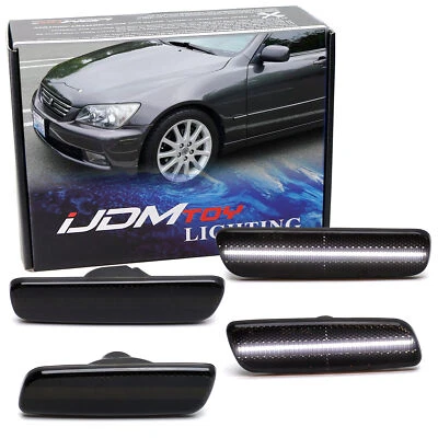 Juego de 4 marcadores laterales delanteros/traseros LED completos blancos lentes ahumados para 01-05 Lexus IS300 Foto 1 de 4
