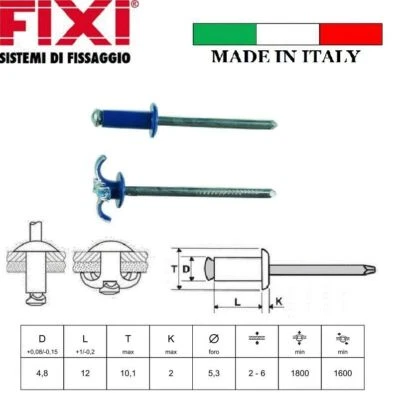 50 RIVETTI A FIORE (GRAF) ALLUMINIO/ACCIAIO BLU O BIANCO PER TARGHE Ø 4,8 x 12MM - Immagine 1 di 4