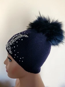 Girls Warm Knitted Winter Hat With Real Fur Pompom - Picture 1 of 3