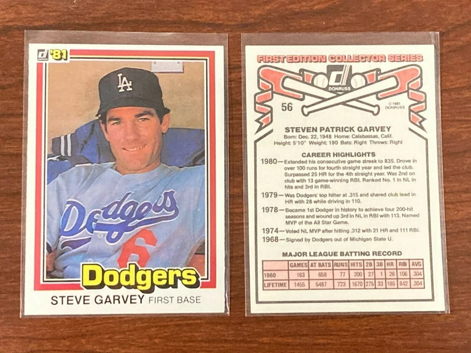 STEVE GARVEY 1981 DONRUSS LOS ANGELES DODGERS CARD #56 - Image 1 of 1