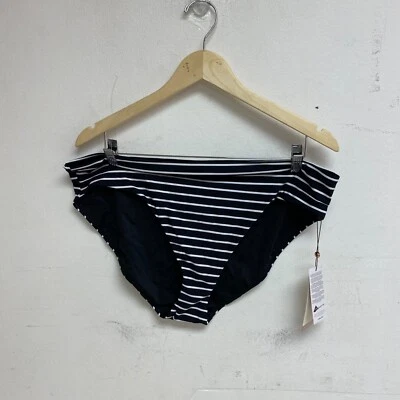 CALIA Women's MidRise Wide Banded High Leg Swim Bottoms Stripe Black WSA23414PRT - Image 1 of 4