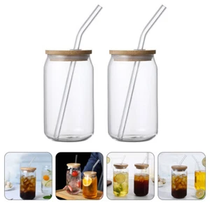 2pcs Glasses Coffee Mug Straws Glass Coffee Cups Home Office Travel - Picture 1 of 12