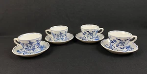 VTG BLUE DANUBE Onion Pattern Flat Tea Cup & Saucer Set Of 4 Rectangle Japan - Picture 1 of 11