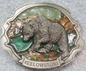Siskiyou Grizzly Bear Belt Buckle w/ Enamel Background Vtg As Is No Swivel  - Picture 1 of 9