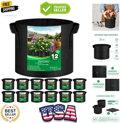 Paquete de 12 bolsas de cultivo no tejidas engrosadas de 5 galones, macetas de tela de aireación con han... Foto 1 de 4