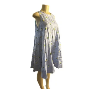 Swing-Etuikleid Damen S Idillio Positano blau Leinen bestickt Zitronenmuster - Bild 1 von 6
