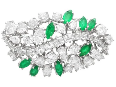 3.02Ct Zimbabwe Emerald and 6.88Ct Diamond 14k White Gold Brooch Circa 1965 - Image 1 of 4