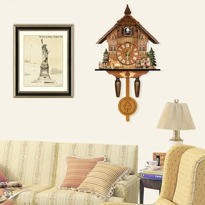 Cuckoo Clock W/Bird Chiming Black Forest Hanging Wooden Wall Clock Home Decor - Image 1 of 4