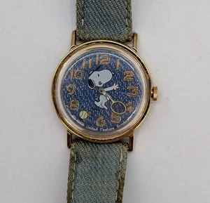 Vtg 1958 Snoopy Tennis Mechanical Denim Blue Mystery Dial Watch - RUNNING - Picture 1 of 12