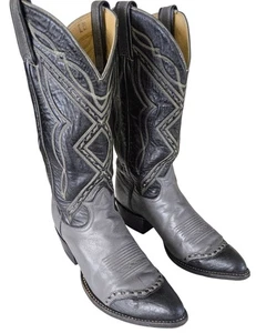 Vintage 60-70s Tony Lama Black Label Wingtip Lizard Trim 6914 Boots USA SZ 8.5 E - Picture 1 of 13