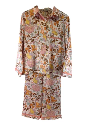 Conjunto de Pijama Victoria's Secret Satan Pantalones Mangas Largas Rosa Naranja Floral Mediano Foto 1 de 4