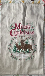CHRISTMAS CLOTH GIFT BAG DRAWSTRING DEER - Picture 1 of 5