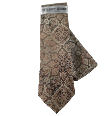 Conjunto de gravata masculina Stacy Adams lenço marrom melão bege laranja floral 3,25" de largura - Imagem 1 de 4