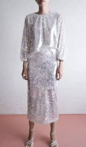 ZARA Weiß Pailletten Rock Top Set Co-ord ASO Trinny Blogger Favorit XS Ausverkauft - Bild 1 von 12