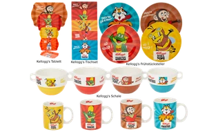 Kellogg`s Tasse Müsli-Schale Tablett Frühstücksteller Tischset Kaffeebecher Set - Picture 1 of 40