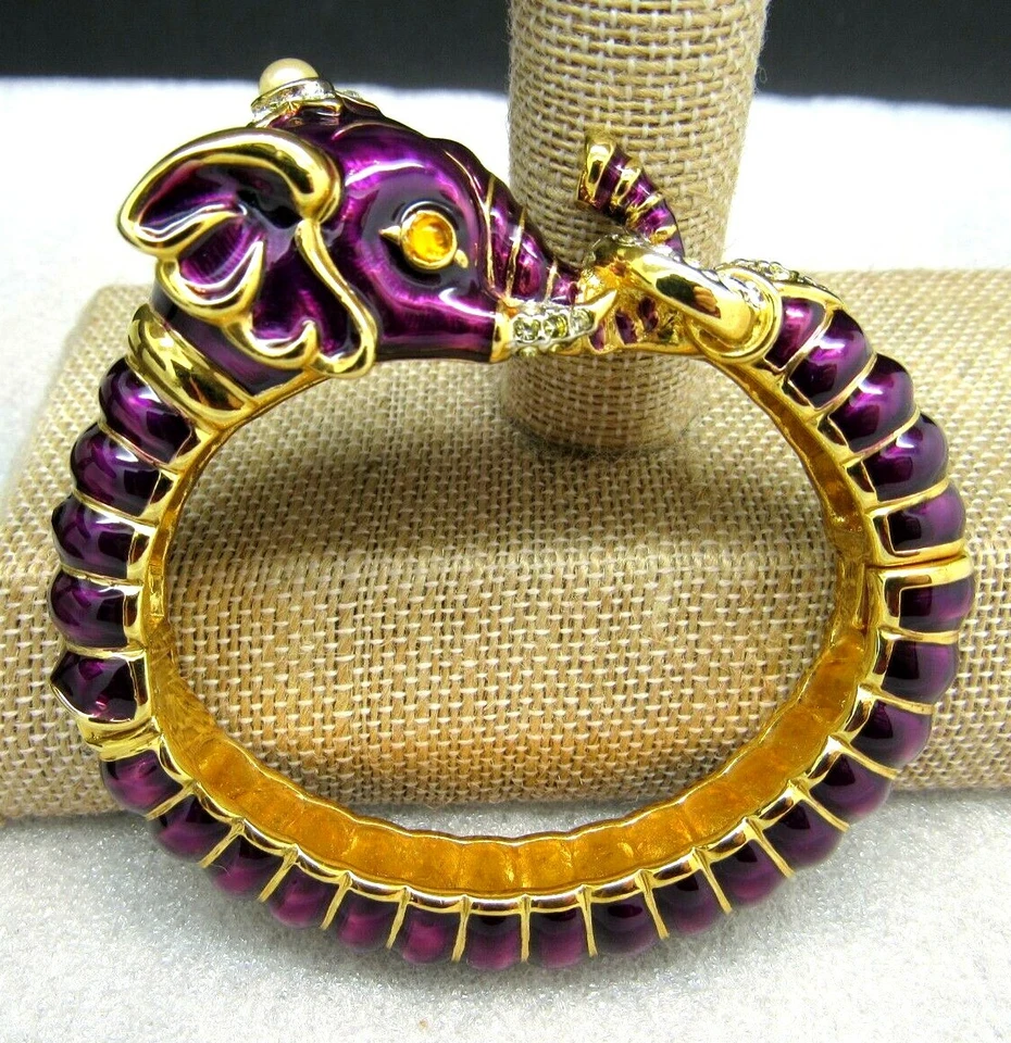 Kenneth J Lane KJL PÚRPURA Esmalte Estrás Elefante Brazalete Pulsera Libro PIEZA Foto 1 de 4