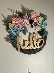 Artificial Home Hello Wreath for Front Door or Porch, Multicolor Flower - Picture 1 of 3