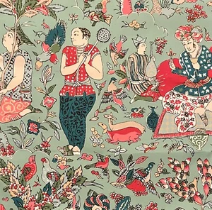 BRUNSCHWIG & FILS Shalimar Print Jade Rose Baumwollrest Neu - Bild 1 von 1