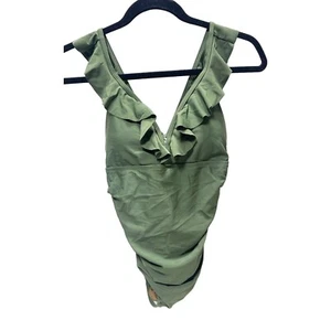 Girls One Piece Green Bathing Suit 12t V-Neck Open Back Swimwear New - Picture 1 of 10