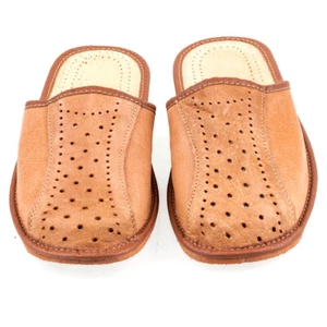 Men`s Leather Slippers Light Brown 100% Natural Leather size UK 6,7,8,9,10,11,12 - Picture 1 of 10