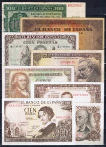 Spain. 8 banknotes of 100 pesetas. Full set. - Picture 1 of 7