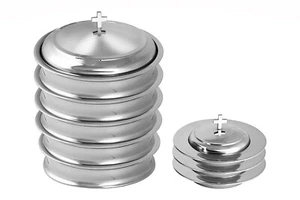 5 Communion Trays & 3 Bread Plates, with Covers | Stainless Steel - Shiny Silver - Picture 1 of 7