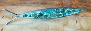 Vtg 1950s Signed Taxco Sterling Silver Fish Pin Brooch Azurite Inlays~~4.6g-ACF - Picture 1 of 11