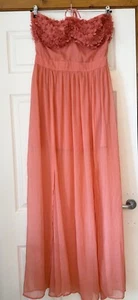 River Island Coral Chiffon Maxi Dress UK L 3D Flowers Summer Holiday Beach - Picture 1 of 5