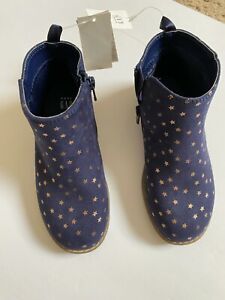 Gap Kids Ankle Boots Girls Toddler SIZE 11 Navy Blue Gold Stars Zipup Suede like