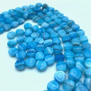 Opaque Maya Blue With White & Brown Czech Glass Beads (8mm) (BCG147) - Picture 1 of 9