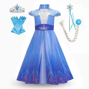 ELSA Dress Up Girls Princess Costume & Accessories Halloween Fancy Party Outfit - Picture 1 of 9