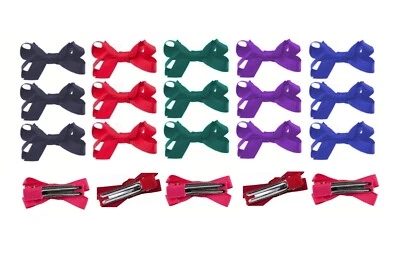 3pk Small Girls Ribbon Style Bow Motif Hair Beak Alligator Clips Grips - Image 1 of 3