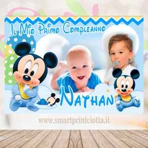 Striscione Banner COMPLEANNO Topolino Baby foto nome Feste - Foto 1 di 1
