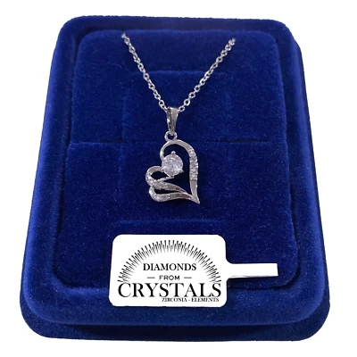 Collana Cuore Stilizzato Catenina pl. oro Bianco 18k con Cristalli Zirconi - Immagine 1 di 4