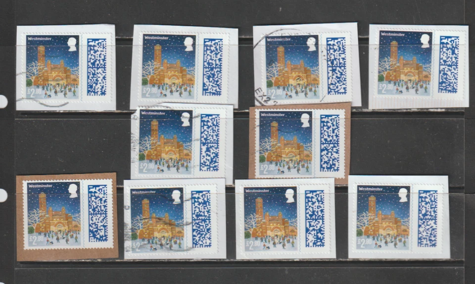 GB 2024 H/V Navidad £2,80 sello x 10 usado en papel recortado por muestra escaneado Foto 1 de 1